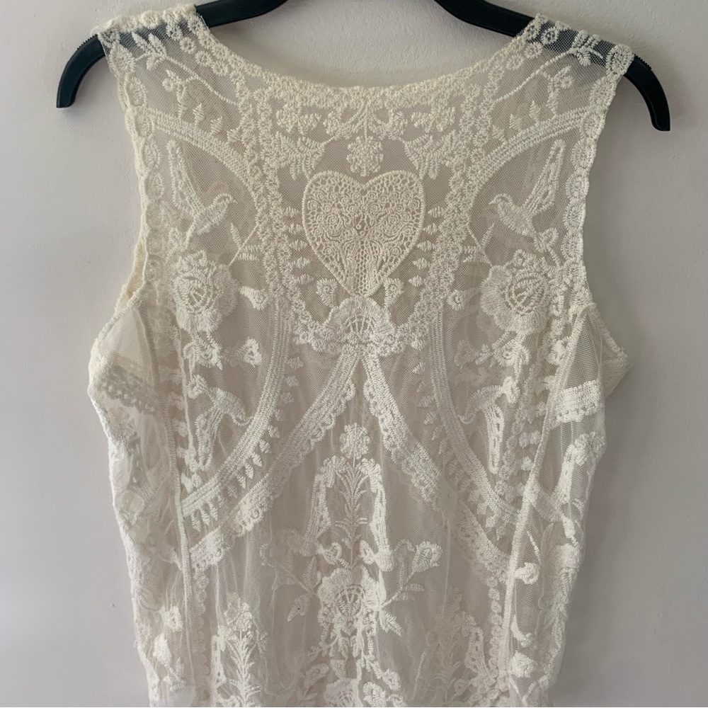 White Lace Embroidered Sheer Top S/M